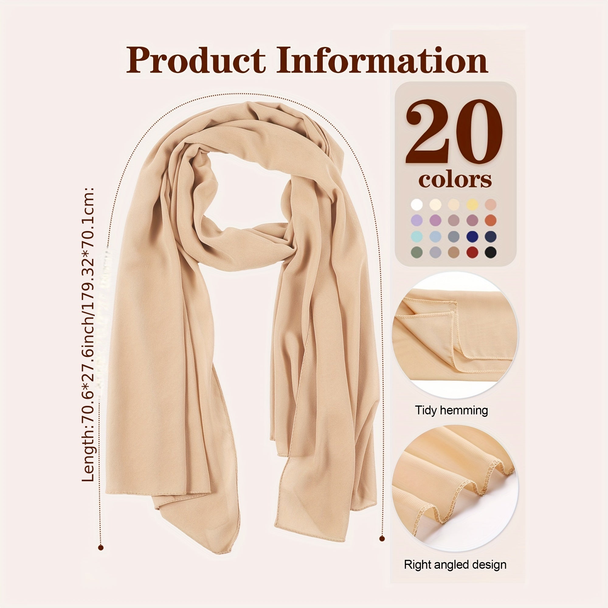 20 Pack Chiffon Hijab Headscarves for Women Soft Hijab Long Scarf Wrap for Muslim Women Lightweight, 20 Colors