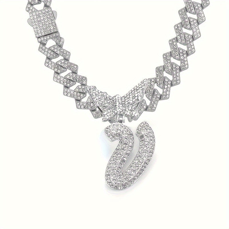 Cuban Link Chain Necklace - Initial Letter Necklace for Men Women - Cuban Link Chain with Butterfly Alphabet - product detail view 103
