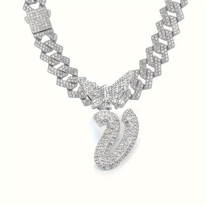 Cuban Link Chain Necklace - Initial Letter Necklace for Men Women - Cuban Link Chain with Butterfly Alphabet - product detail view 103