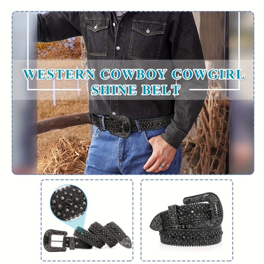 1Pack/2Pack WHIPPY Sparkling Rhinestone Men'S Belt - Made of Vegan Faux Leather with a Secure Buckle, Adjustable Dress Strap Suitable for Casual, Party, Or Festival Wear - A Unique Designer Gift for Him (Christmas, Birthday, Anniversary