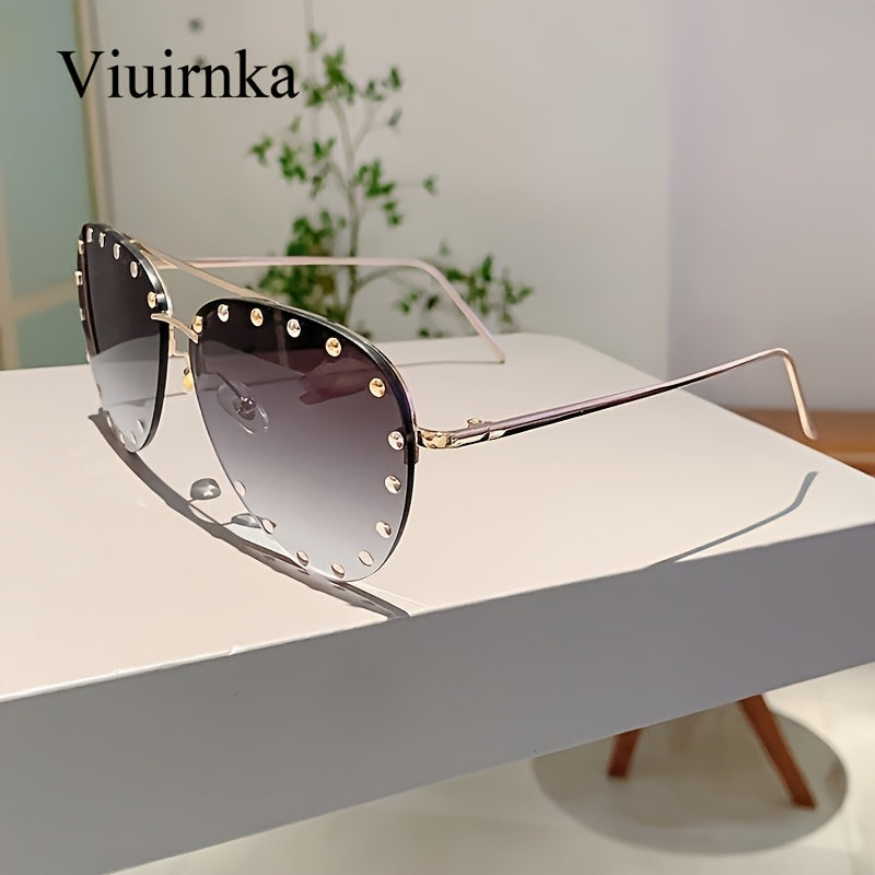 Semi-Rimless Glasses for Women Studded Detail, Classic Lightweight Fashion Eyewear with Case Included, Trendy Versatile Frame for Daily Wear Office Casual — Perfect Gift for Halloween Christmas, 4 Colors