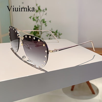 Semi-Rimless Glasses for Women Studded Detail, Classic Lightweight Fashion Eyewear with Case Included, Trendy Versatile Frame for Daily Wear Office Casual — Perfect Gift for Halloween Christmas, 4 Colors
