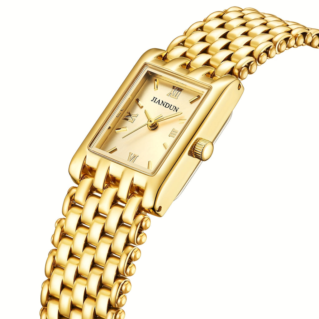 JIANDUN Small Golden Watches For Women Vintage Ladies Quartz Wrist Watches Stainless Steel Band Womens Golden Watch Luxury Bracelet Tools Included