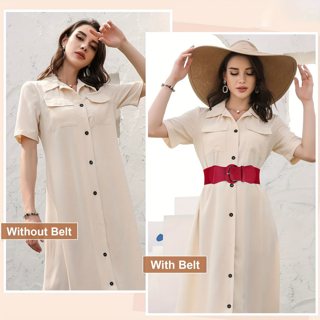 SUOSDEY 2pcs Women'S Elastic Needle Buckle Wide Belt Dress