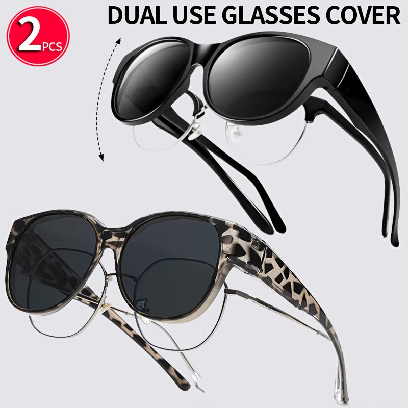 Retro Clip-On Glasses 2-Pack — Vintage Round Frames, No Tools Needed, Lightweight Leopard Pattern Eyewear for Men & Women, Party & Daily Use Gift