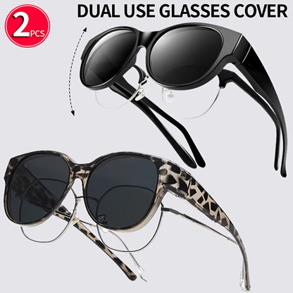 Retro Clip-On Glasses 2-Pack — Vintage Round Frames, No Tools Needed, Lightweight Leopard Pattern Eyewear for Men & Women, Party & Daily Use Gift