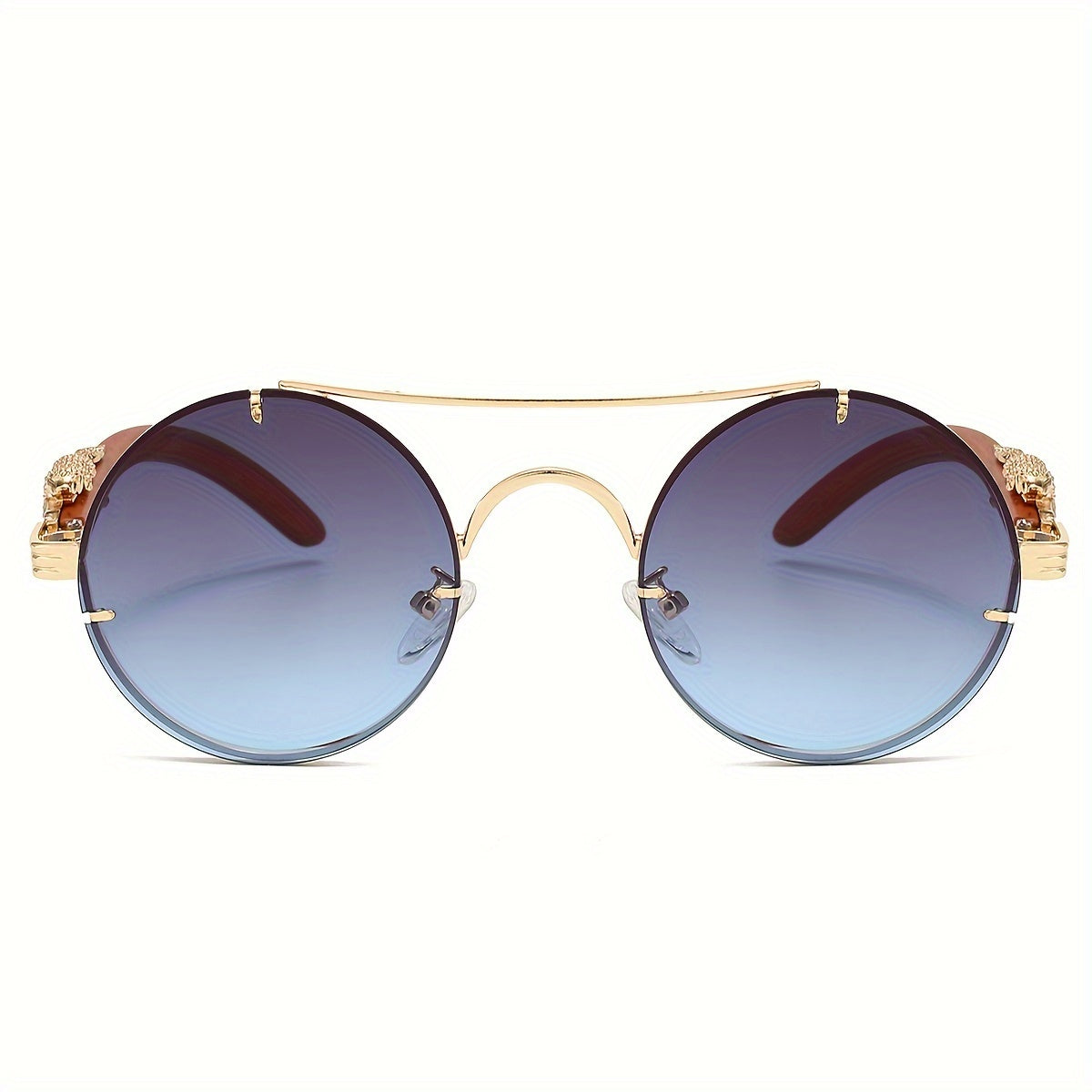 Round Metal Frame Sunglasses Double Bridge Gradient PC Lenses Leopard Hinge Luxury Fashion Eyewear Men Women 8 Colors Vacation Street Style Includes Case