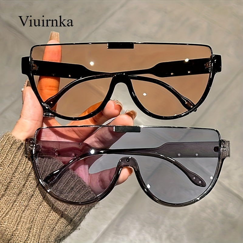 Oversized Semi-Circular Sunglasses Unisex Glare Resistant Trendy Fashion Shades Daily Wear Travel Vacation 5 Lens Colors Gray Orange Blue White Durable