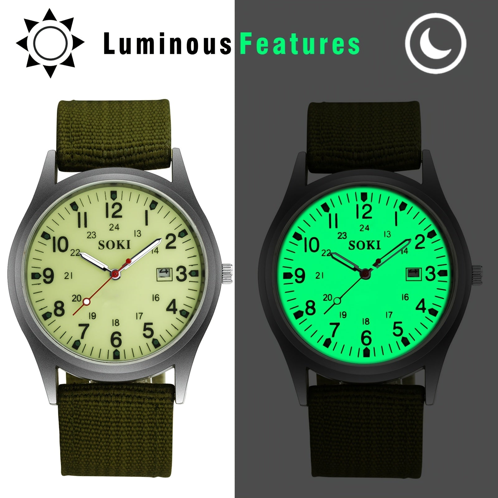 Casual Minimalist 24-hour Digital Calendar Luminous Dial Analog Strap Quartz Watch