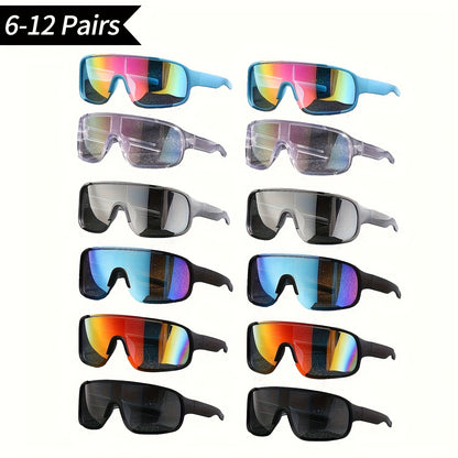 Sports Sunglasses Bulk Set 6 or 12 Pairs - UV Protection Anti-Glare HD Lens Lightweight PC Frame Men Women Outdoor Driving Cycling