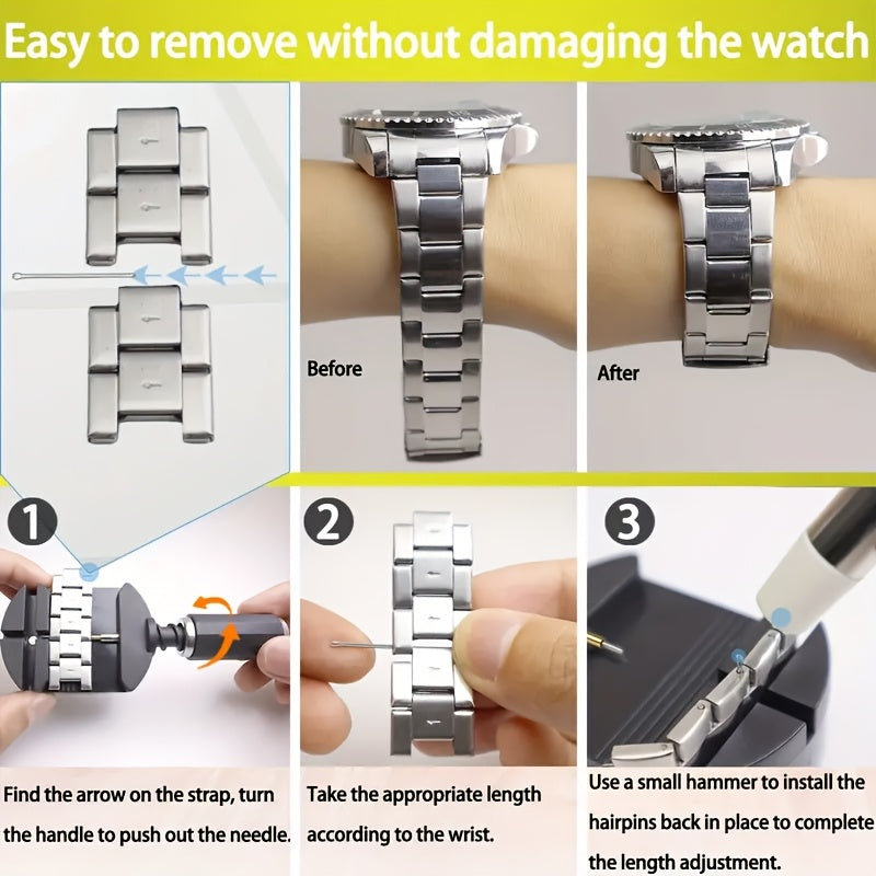 15pcs Stainless Steel for watch Band Removal Tool Kit | Professional Tool with Plastic Base for Watch Band Pin Removal, Suitable for Adjustment and Repair, No Assembly Required
