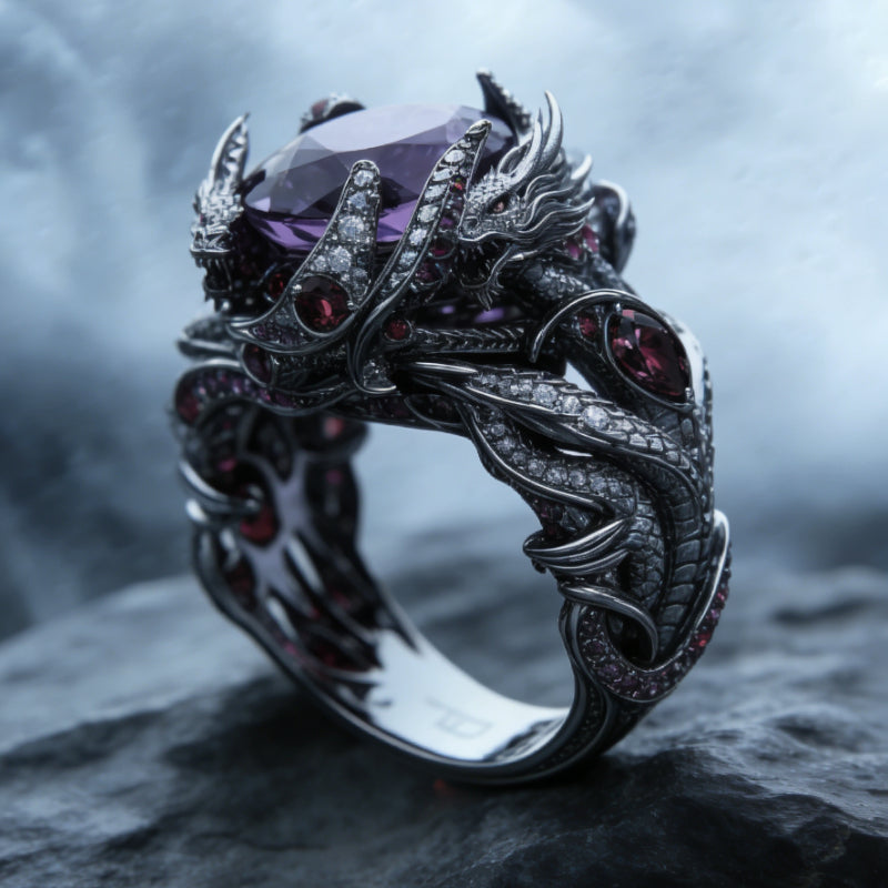 925 Sterling Silvery Men's Dragon Ring, Gothic Jewelry Heavy Metal Ring, Set with Luxurious 5A 5A Cubic Zirconiaia, Suitable for Daily Wear and Party/birthday/Halloween Gifts/anniversary Christmas Gifts