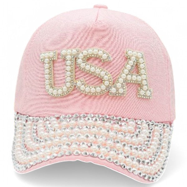 "USA" Bling Bling Bead BASEBALL CAP Adjustable, UV protection Design for American, Perfect for Outdoor Activities, Casual