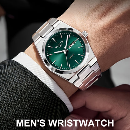 Men's Quartz Watch Stainless Steel Luminous Hands Date Display Sport Business Wristwatch for Men Gold Black Green Silver 4 Colors