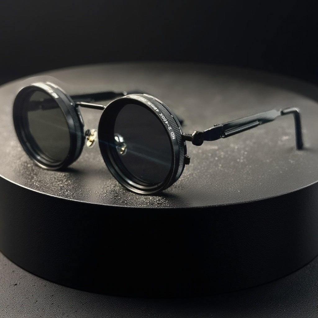 Steampunk Rotatable Lens Sunglasses with UV400 Polarized - Vintage Style Round Goggles for Men And Women - Adjustable Brightness Vision - Retro Industrial Eyewear for Photography, Travel, Festivals, Cosplay, Stage Performance