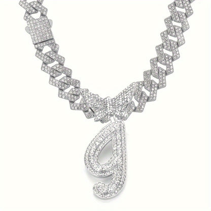 Cuban Link Chain Necklace - Initial Letter for Men Women - with Butterfly Alphabet Pendant A-Z, Gold & - product detail view