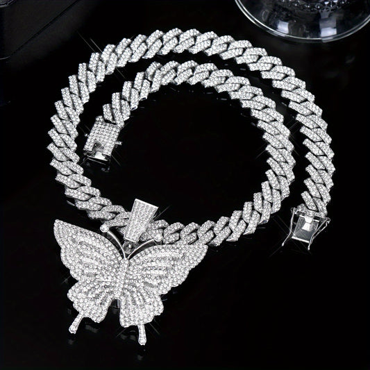 [Elegant Butterfly Necklace] Beautiful and Elegant Colorful Butterfly Pendant Necklace | Various Colors of Cuba Chain Can Be Selected