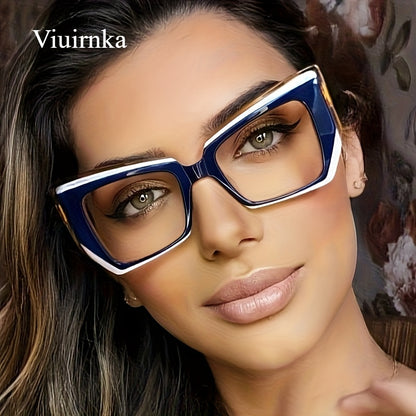 Blue Light Blocking Glasses for Women - Cat Eye Frame Transparent PC Lens Lightweight Color Block Fashion Computer Eyewear with Case, Stylish Anti Blue Light Glasses for Office Screen Work Gift