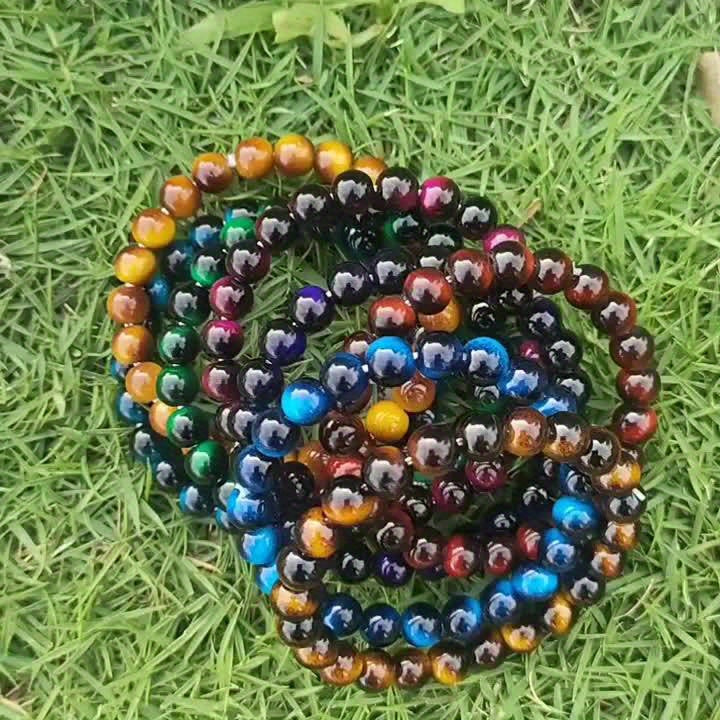 Tiger Eye Stone Bracelet Set 8Pcs - 8mm Handmade Natural Stone Beaded Bracelets, Multicolor Boho Stackable Unisex Jewelry, Everyday Wear & Gift for Valentine's Day Birthday Christmas