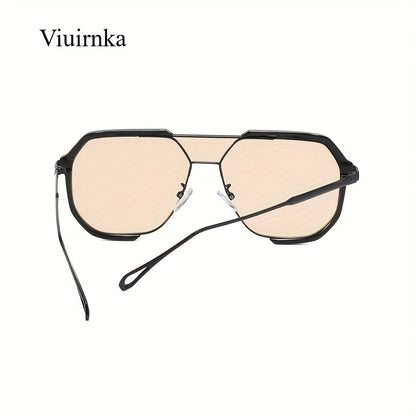 Oversized Sunglasses Women Men Vintage Double Bridge Semi-Rimless UV Protection AC Lenses Metal Accents with Case Beach Vacation Travel Daily Wear Unisex Summer Fashion