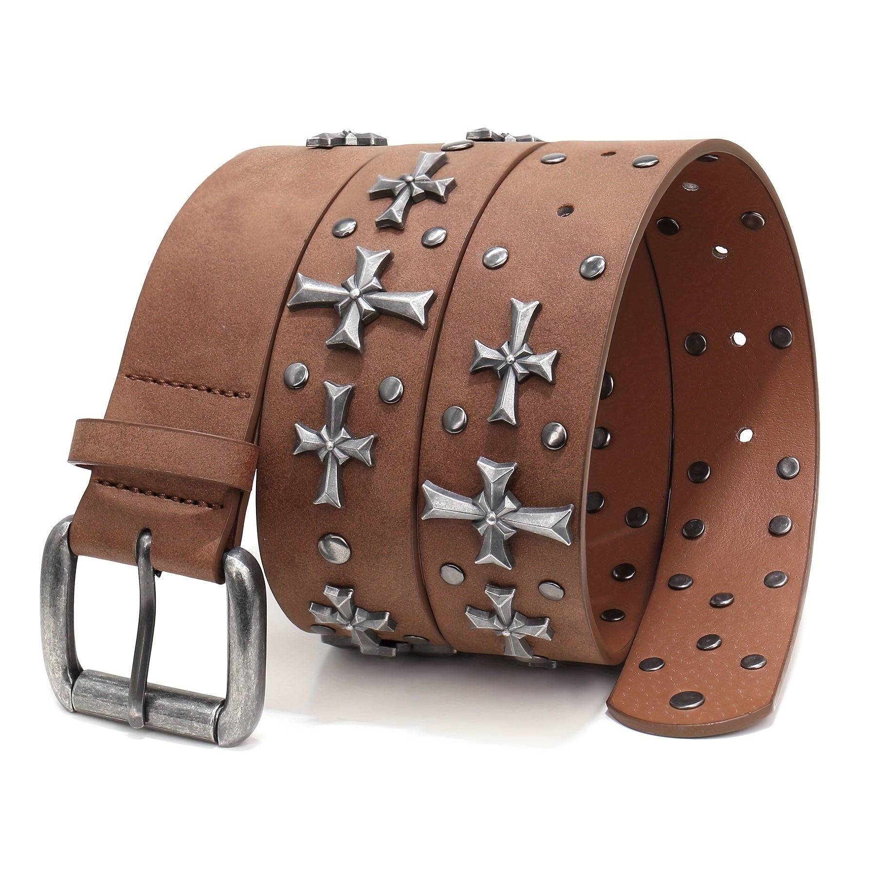 Studded Belt Women Y2K Belt Metal Punk Rock Style Rivet Gothic Belts with Cross Rivet for Jeans Pant