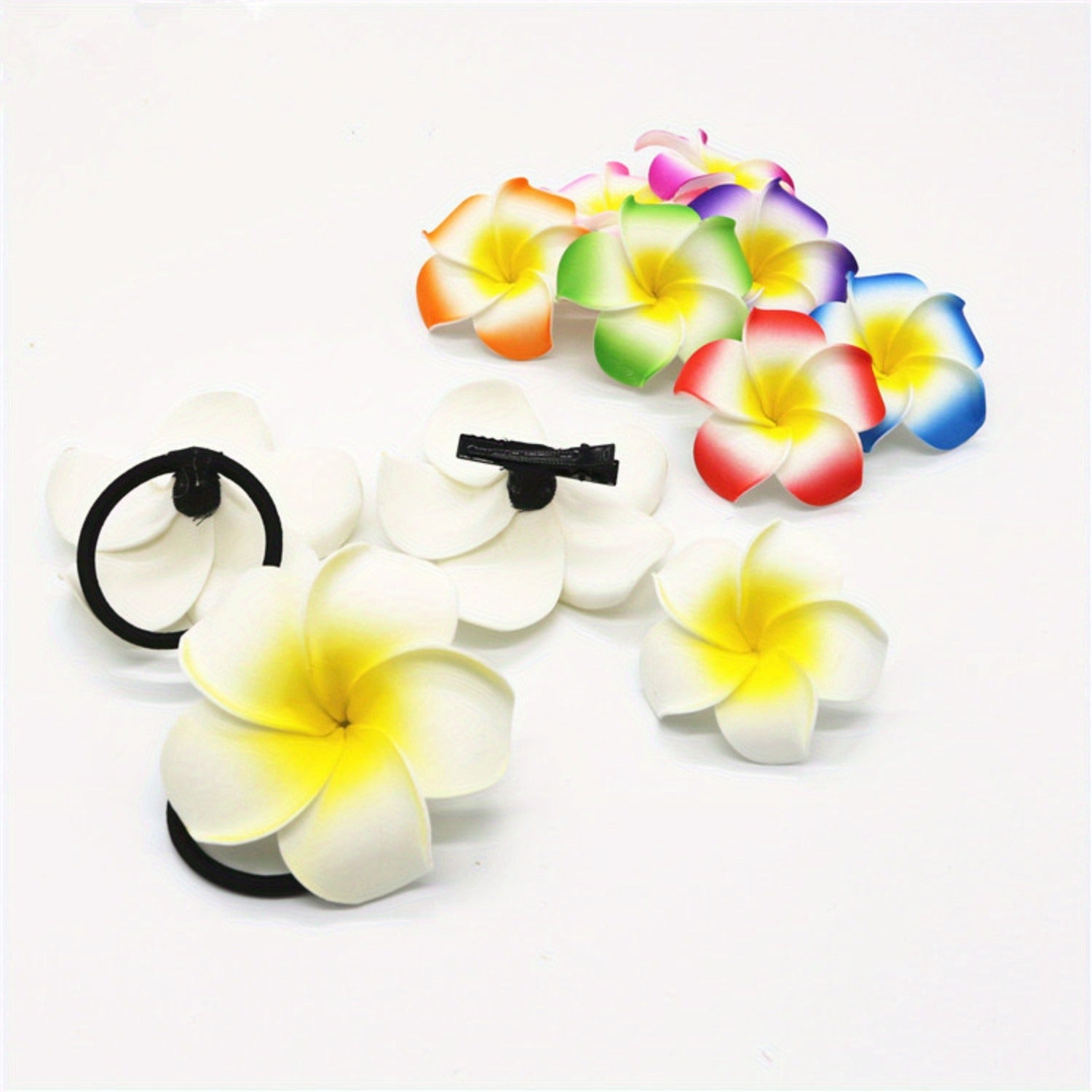 36-Pack Tropical Plumeria Hair Clips - Plastic Frangipani Flower Barrettes for Luau, Beach Parties, Hawaiian Themed Weddings, No Electricity Required