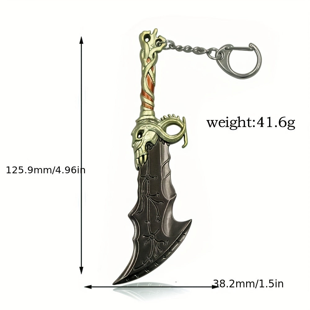 Funky Fantasy Axe Keychain for Men - Zinc Alloy Pendant with Iron Chain & Keyring, Durable Backpack Accessory for Gamers & Fantasy Fans