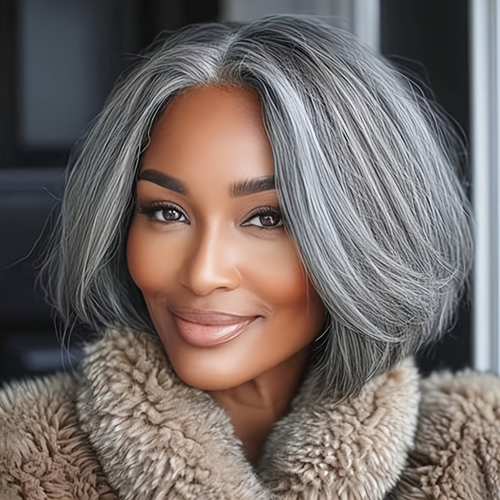 12 Inch Grey Layered Bob Wig for Women Short Bob Wig with Curtain Bangs Pixie Cut Curly Wig Synthetic Wavy Wig Daily Party Cosplay Wig
