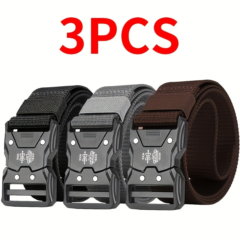 Men's Nylon Belt 3 Pack Quick-Release Buckle - Adjustable 49.2" Casual Belts for Jeans Work Outdoor Everyday Use Black Gray Khaki Blue Green Brown
