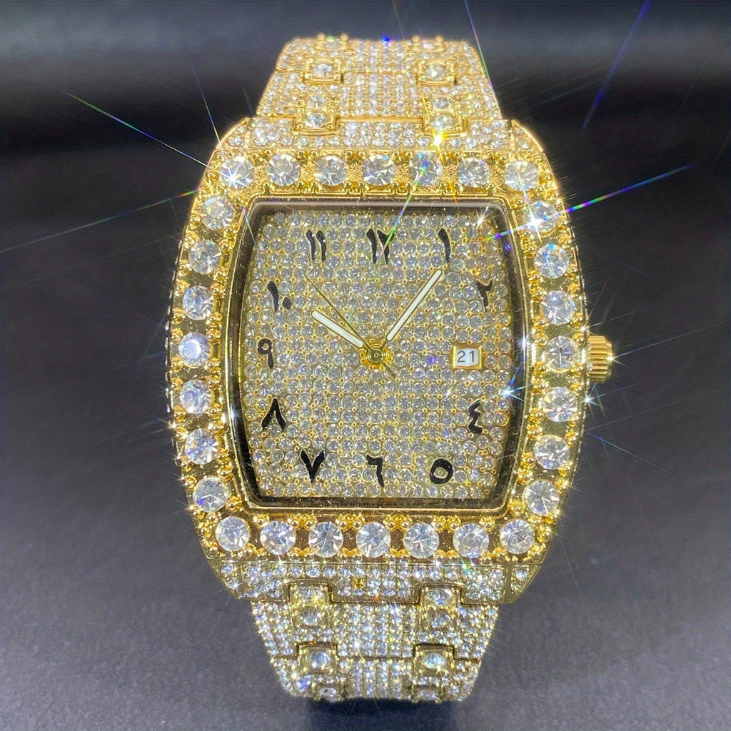 Classic Silvery Wine Barrel Shaped Dial Men's Luxury Brand Rhinestone Watch Original Ice Out Sparkling Party Clock for Women