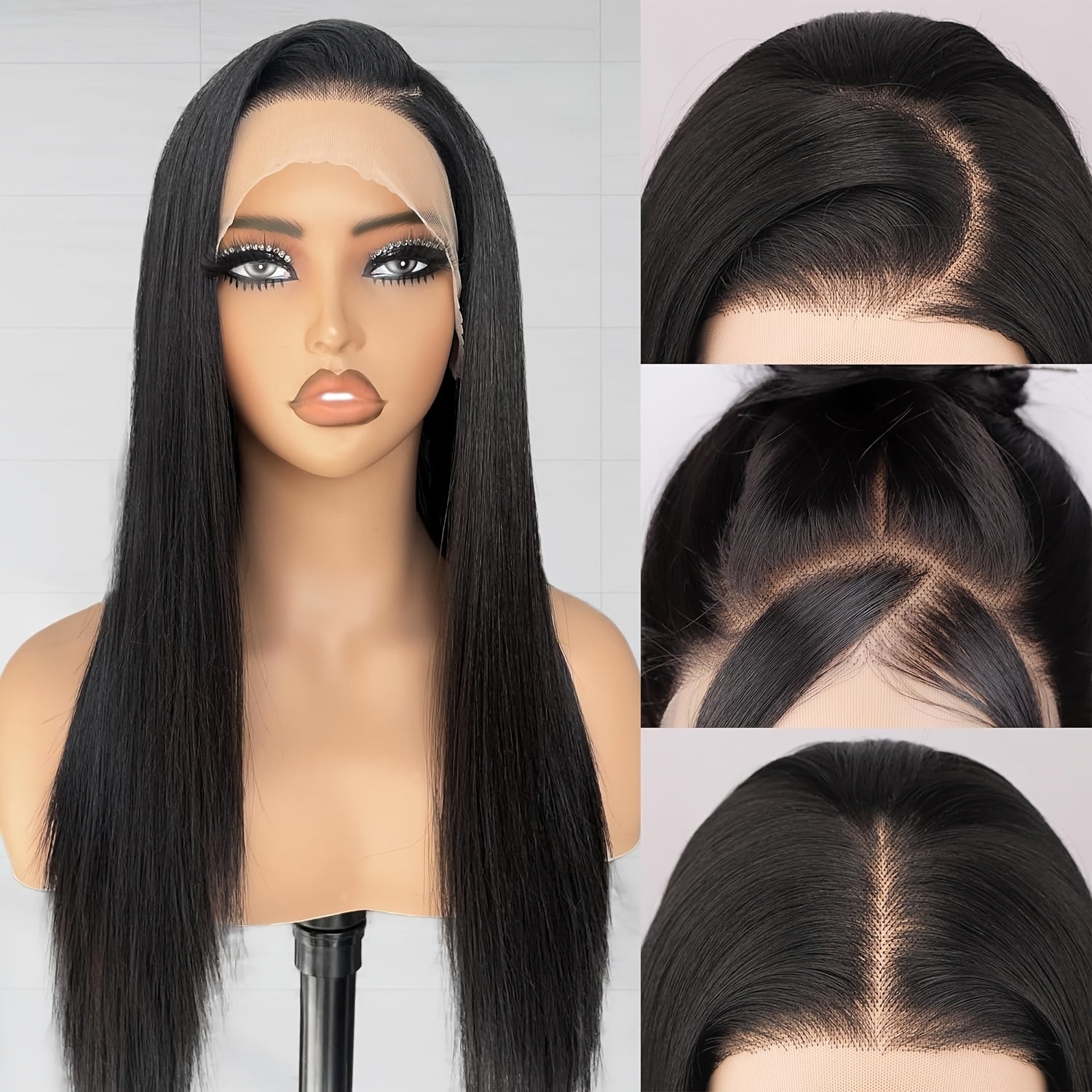 EALGA Long Straight Lace Front Wigs in Natural Black, Glueless And Pre-Plucked Synthetic HD Lace Front Wig Designed for Black Women, Suitable for Parties, Daily Wear, And Halloween