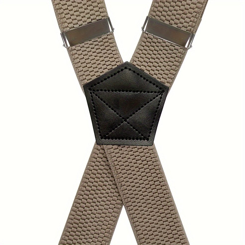 1/2pc Heavy Duty Suspenders For Men Work Outdoor Hunting Motorbiking Skiing, 1.5inch Wide X-back 4 Strong clamp, Adjustable Elastic Men's Suspenders Trouser Braces