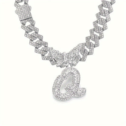 Cuban Link Chain Necklace - Initial Letter for Men Women - with Butterfly Alphabet Pendant A-Z, Gold & - product detail view