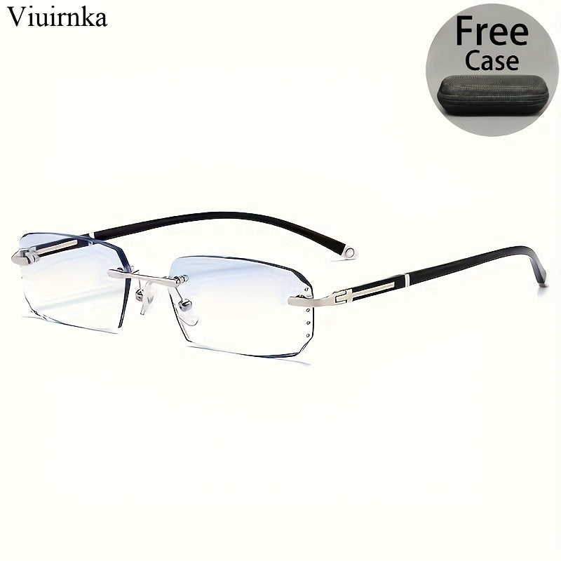 Men'S Frameless Anti Blue Light Glasses, Retro TR90 Rimless Fashion Design, Business Daily Use For Him, Rhinestone Decoration, Elegant Mature Fashion Gift, Valentine'S Day Gifts, Graduation Gift, Colleague Gift, Without Battery
