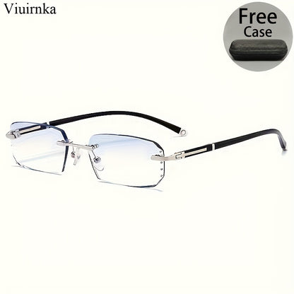 Blue Light Blocking Glasses for Men – Rimless TR90 Frame Retro Rhinestone Anti Blue Light Eyewear, Elegant Business & Daily Use Computer Glasses | Perfect Gift for Valentine's Day, Graduation & More | 2 Styles