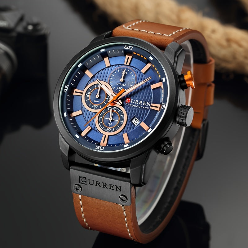 Men's Chronograph Sport Quartz Watch – Stopwatch, Date Display, Round Dial Wristwatch for Men in Brown, Blue, Black, Grey & More Colors