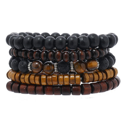 Men's Bracelet Set 12pcs – Tiger Eye Stone, Moonstone Beads & Woven Leather Rope, Vintage Stackable Bracelets for Casual & Party Wear, Fashionable Gift