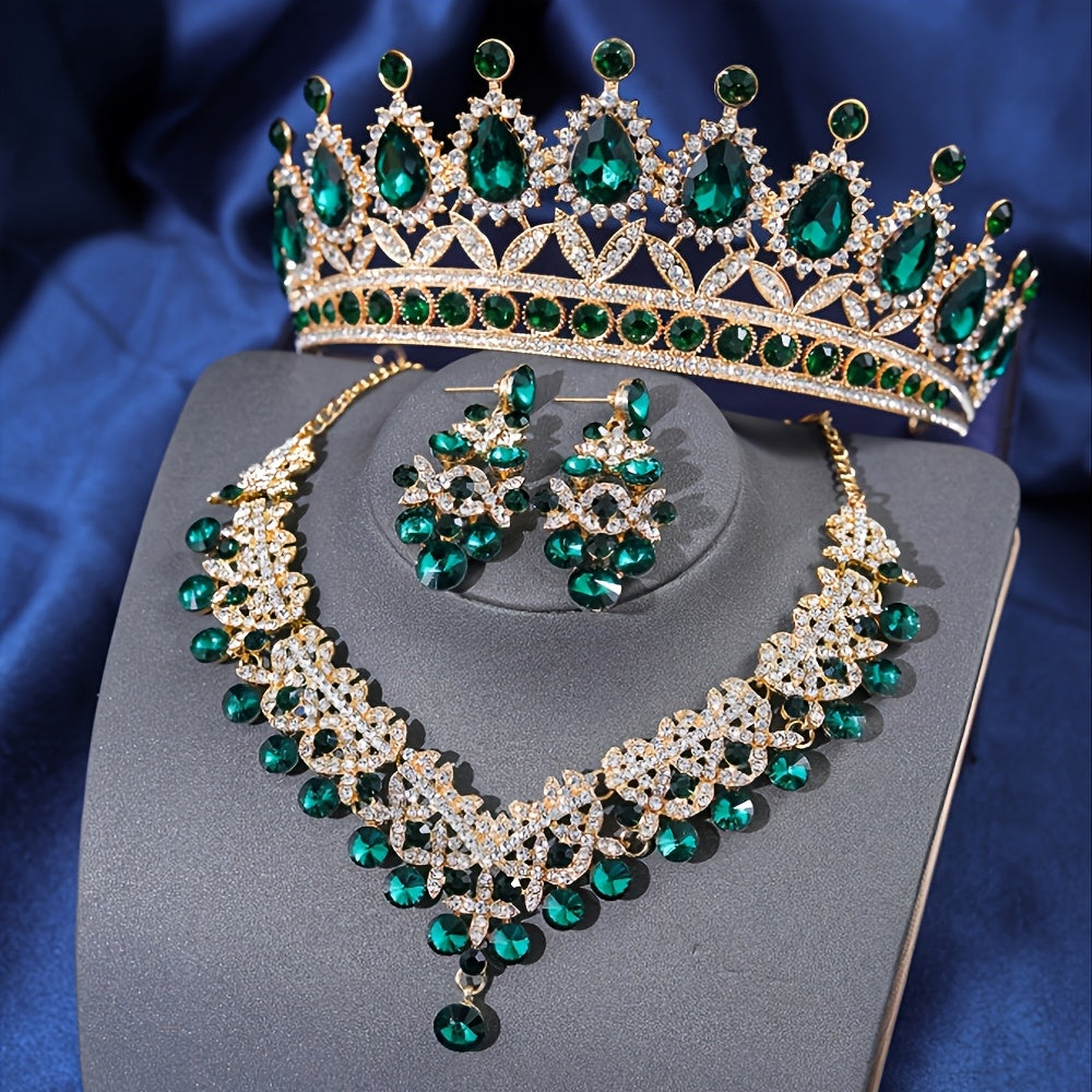 2pcs Fashion Bridal Crown Necklace And Earring Sets, Baroque Style Bridal Wedding Additions, High-End Banquet Birthday Crowns Girlfriend Birthday Gifts, Valentine'S Day Presents