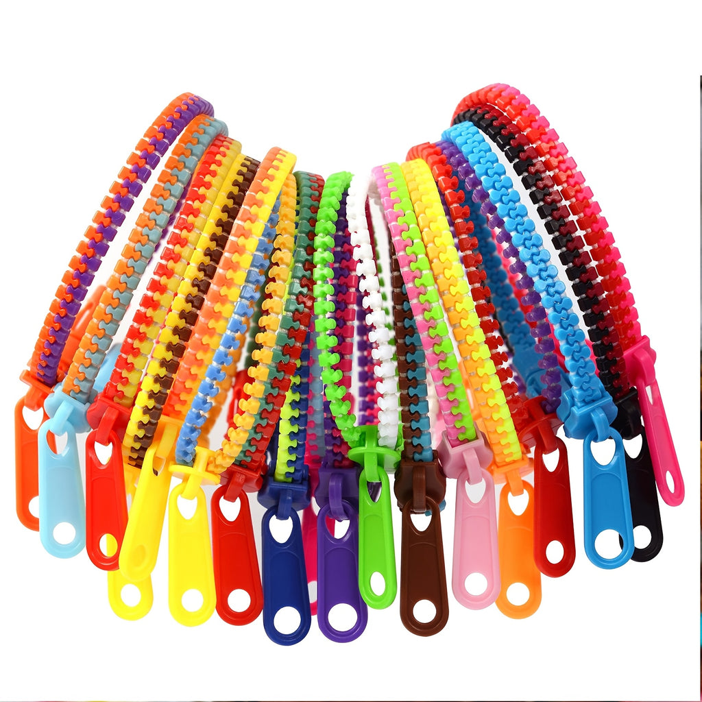 Set of 24 Plastic Zipper Bracelets, Ideal As Fidget Rings And Perfect Gifts for Party Favors, Goodie Bags, And Rewards for Those Aged 14 And Above