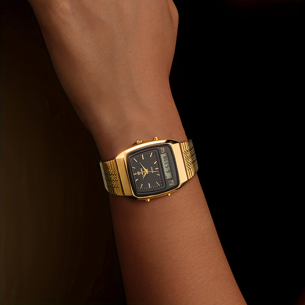 LIEBIG Dual-Display Quartz Watch for Men Women — Luxury Business Wristwatch with Digital Analog Display, Elegant Gift Box, Golden & Black Dial