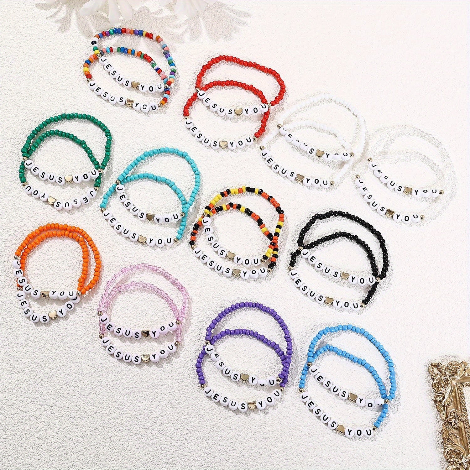 24pcs Bracelet Bulk Handmade Clay Beads Jesus Friendship Bracelet Christian Jesus Love You Jewelry Accessories Christmas Easter Gift