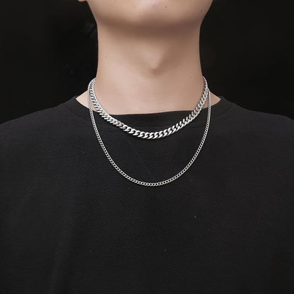 Silver Cuban Curb Chain Necklace for Men - Stainless Steel Choker & Long Chain, 3mm to 11mm Wide, 15 to 30 Inch, Men's Hip Hop Fashion Jewelry