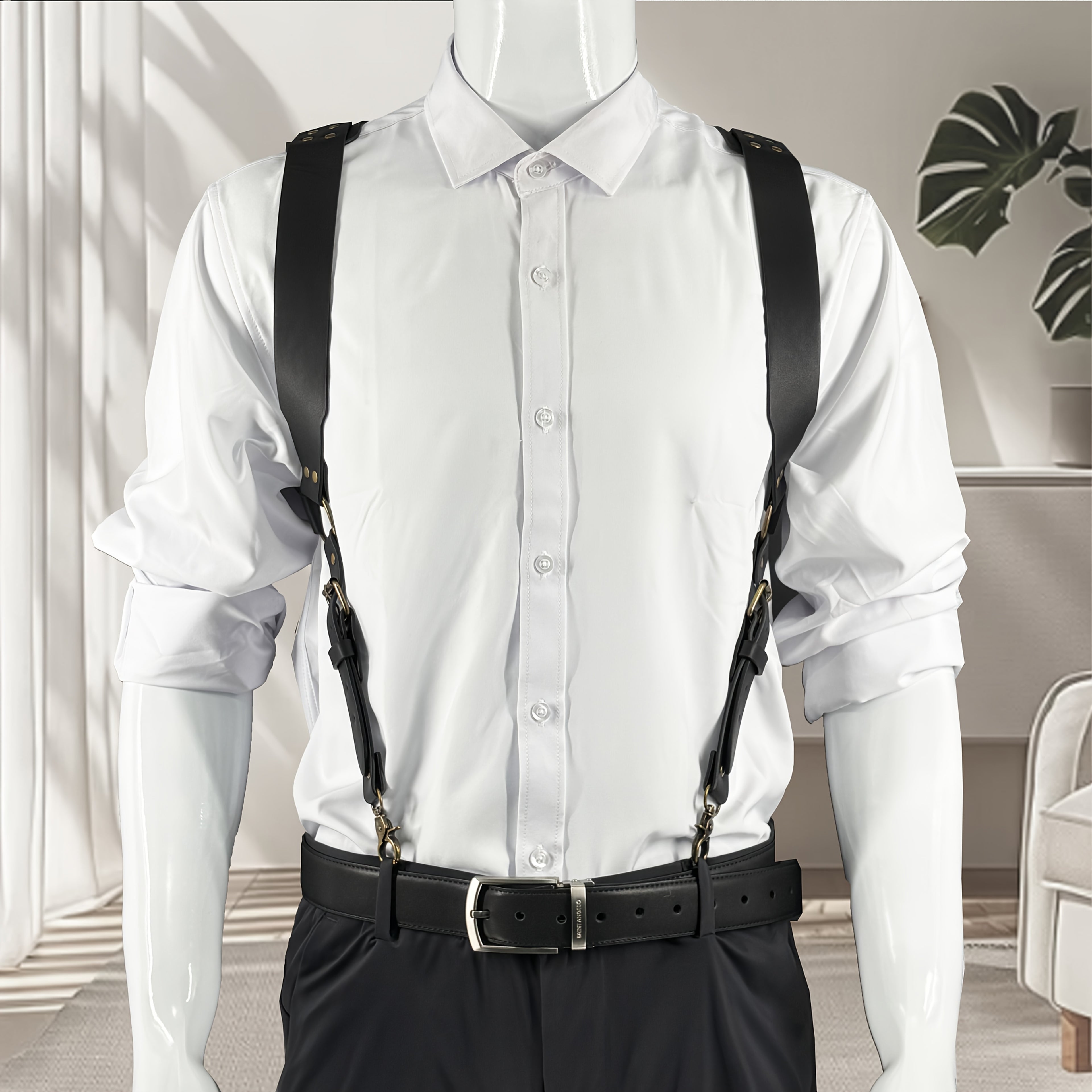 Men'S Vintage British Style Faux Leather Suspenders with Adjustable Straps & Side Hook - Stylish Overcoat Hanger for Casual Or Formal Wear, Faux Leather Hanger, Formal Attire, Retro Fashion, Durable Construction, Highquality Craftsmanship