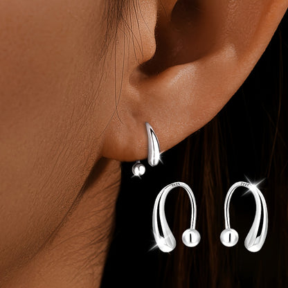 S925 Sterling Silver Teardrop Earrings with Screw-Back — Minimalist High-End Stud Earrings for Women | Versatile Casual, Vacation & Gift Jewelry in White Gold