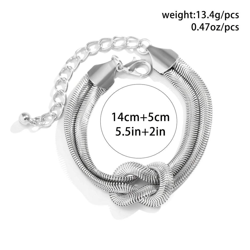 1pc Boho Hip Hop Style 925 Sterling Silver Double Layer Serpentine Chain Knot Bracelet for Women, Allergy-Free, Durable Silvery Plating, Perfect for Daily Wear And Holiday Celebrations, Ideal Christmas And Valentine'S Gift