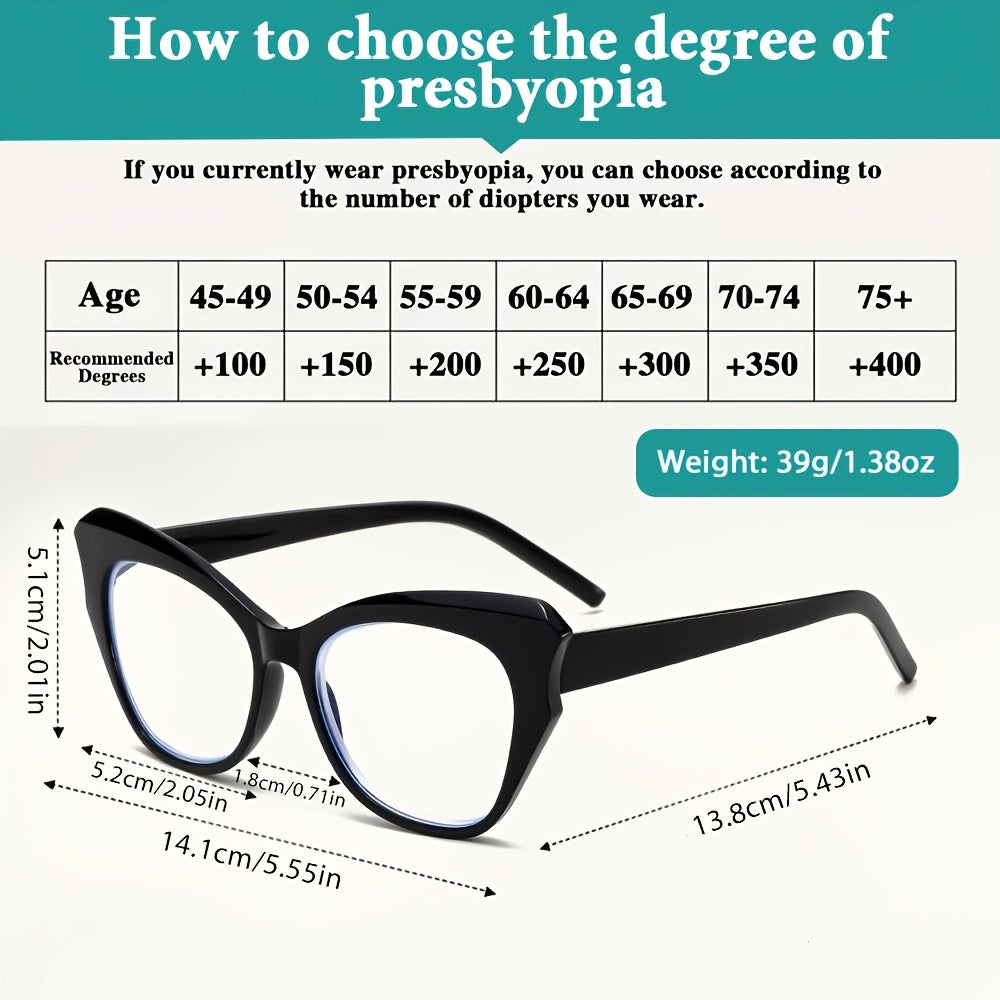 1 Pair LNTANO Minimalist Butterfly Cat Eye Reading Glasses, Anti-Blue Light HD Presbyopic Eyewear, AC Lens, PC Frame, Full Rim, for Men And Women