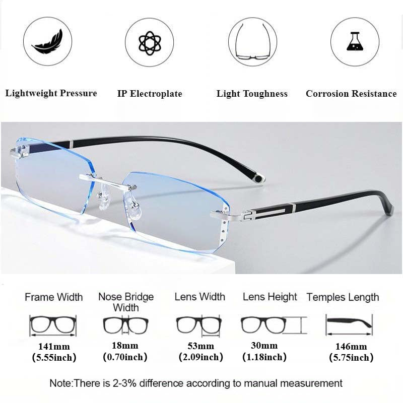 Fashionable Frameless Reading Glasses, Retro Elegant Style, Suitable for Clear Vision Indoors And Outdoors | for Use with Mobile Phone And Computer Screens
