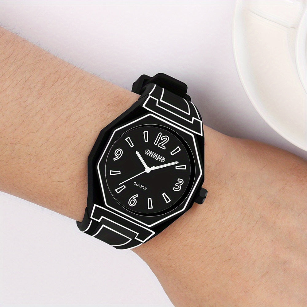 [ Unique Watches for Men] 1pc Fashion Unisex Creative Wrist Watch, Red Silicone Strap, Round Dial, Analog Quartz Watch, Student | Casual | Outdoor Must Have, Best Gift