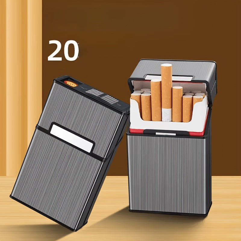 2 in 1 for Men, Holds 20 Cigarettes, with Built-In Rechargeable Ignition, Windproof, Flip-Top Design, Pressure & Moisture Resistant, Stylish for Business And Casual Use