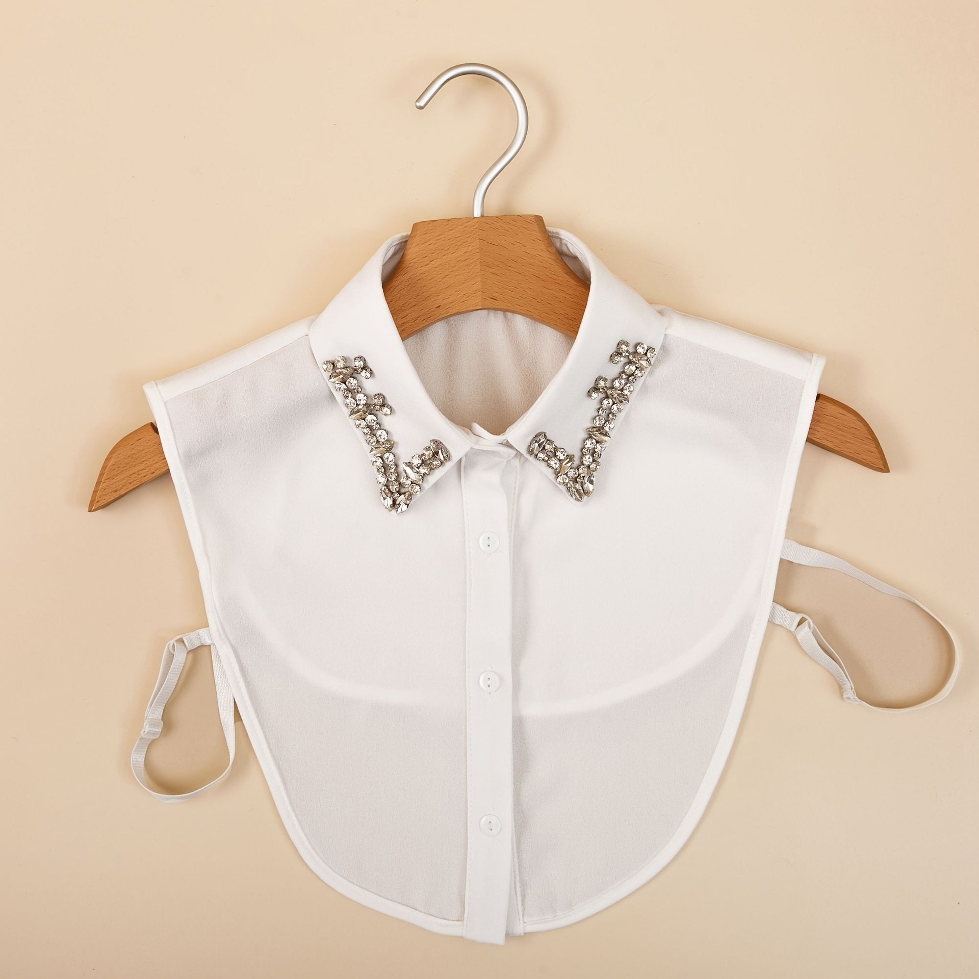 A White Women's Rhinestone Faux Collar with Shoulder Straps, Suitable for Versatile Women's Decorative Clothing.